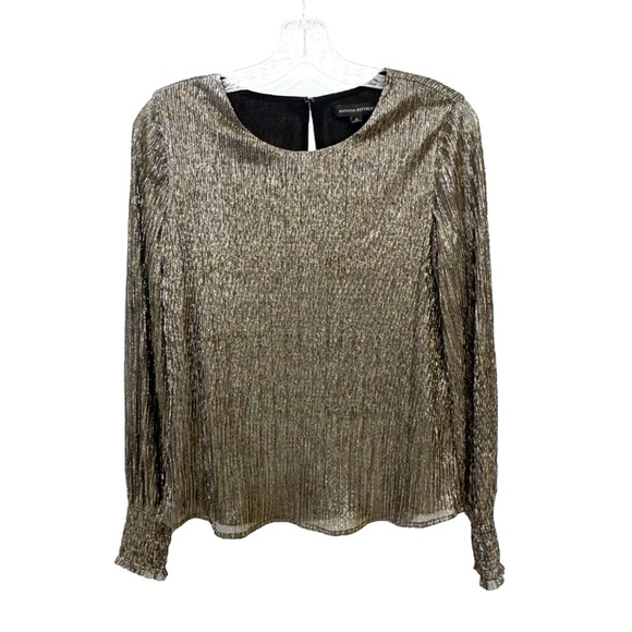 Banana republic gold metallic long sleeve top ❤️ - Picture 2 of 6